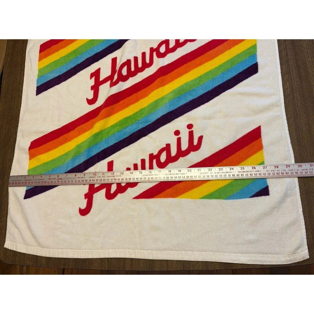 VTG 1980s HAWAII Beach Towel 29x57 100% Cotton Rainbow Liki Liki